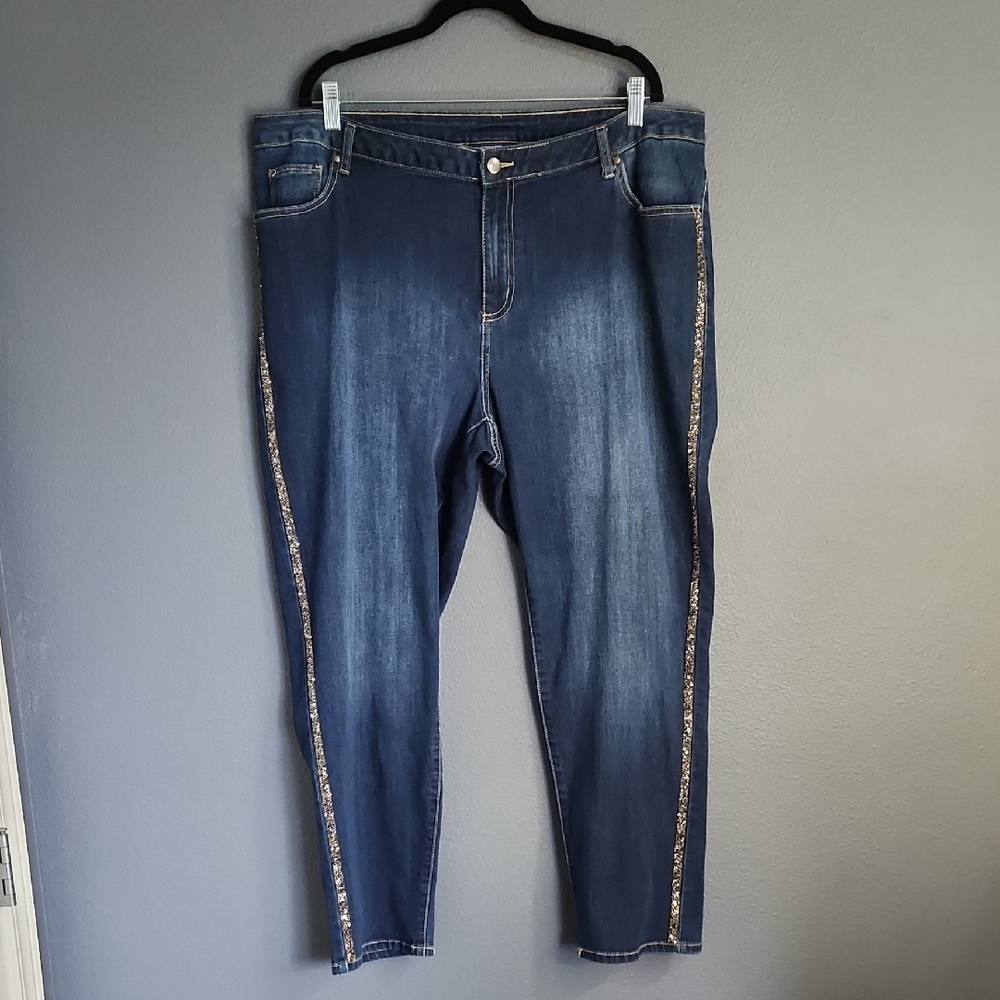 Catherines Dark Wash With Tuxedo Rhinestones